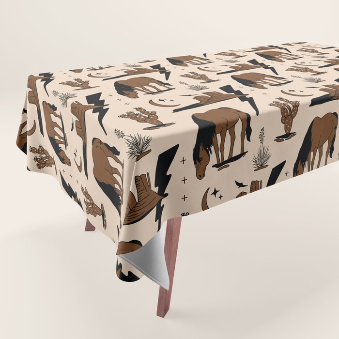 Electric Oasis - Black, Brown & Tan Tablecloth Gallery Image 1