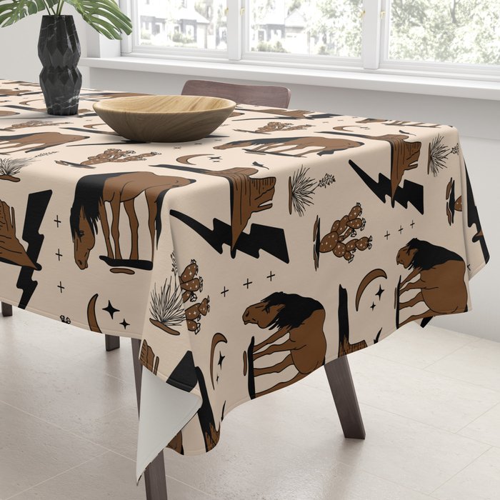 Electric Oasis - Black, Brown & Tan Tablecloth Gallery Image 3