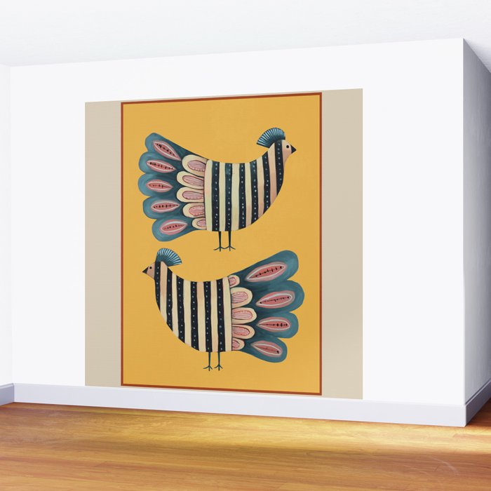 Striped Bird Pair II Wall Mural Gallery Image 2
