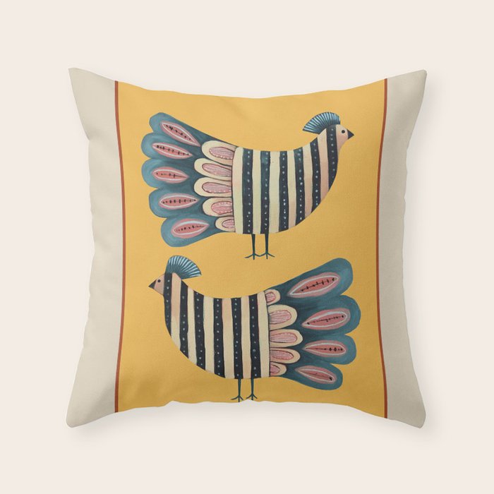 Striped Bird Pair II Throw Pillow Gallery Image 1