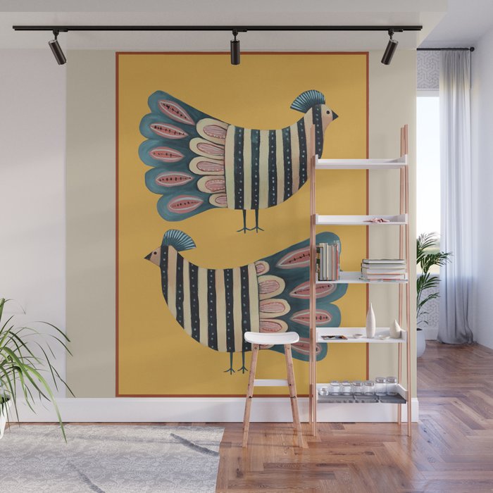 Striped Bird Pair II Wall Mural Gallery Image 1