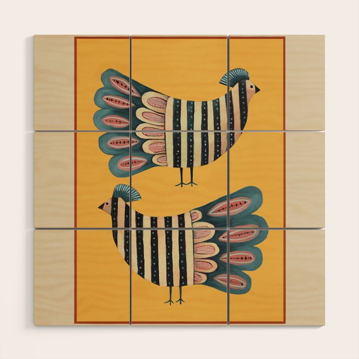 Striped Bird Pair II Wood Wall Art Gallery Image 1