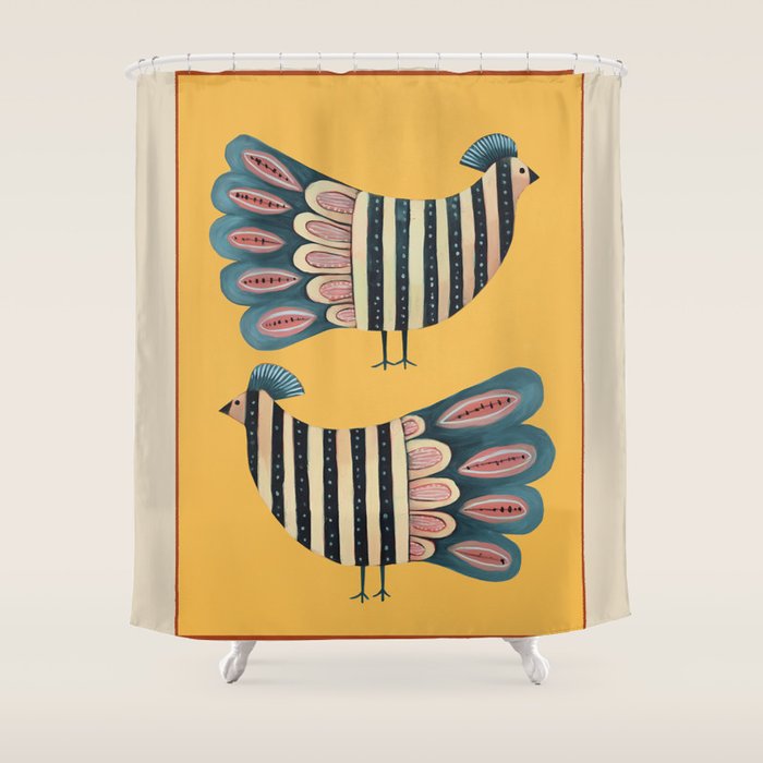 Striped Bird Pair II Shower Curtain Gallery Image 1