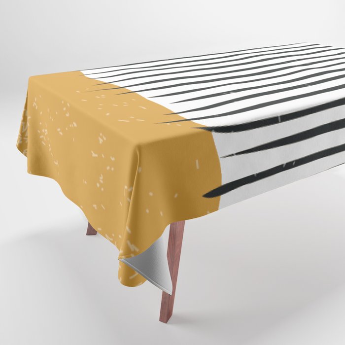 (White Background) Mid Century Modern Minimalist Rothko Inspired Color Field With Lines Geometric Style  Tablecloth Gallery Image 1