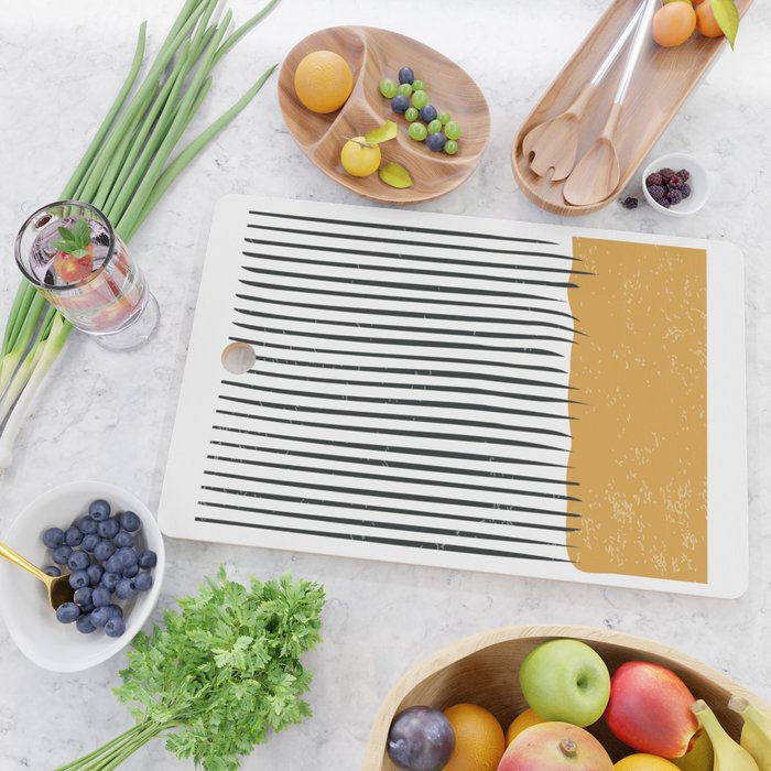 (White Background) Mid Century Modern Minimalist Rothko Inspired Color Field With Lines Geometric Style  Cutting Board Gallery Image 2
