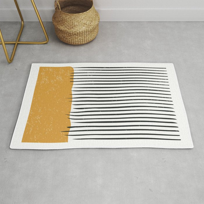 (White Background) Mid Century Modern Minimalist Rothko Inspired Color Field With Lines Geometric Style  Rug Gallery Image 1