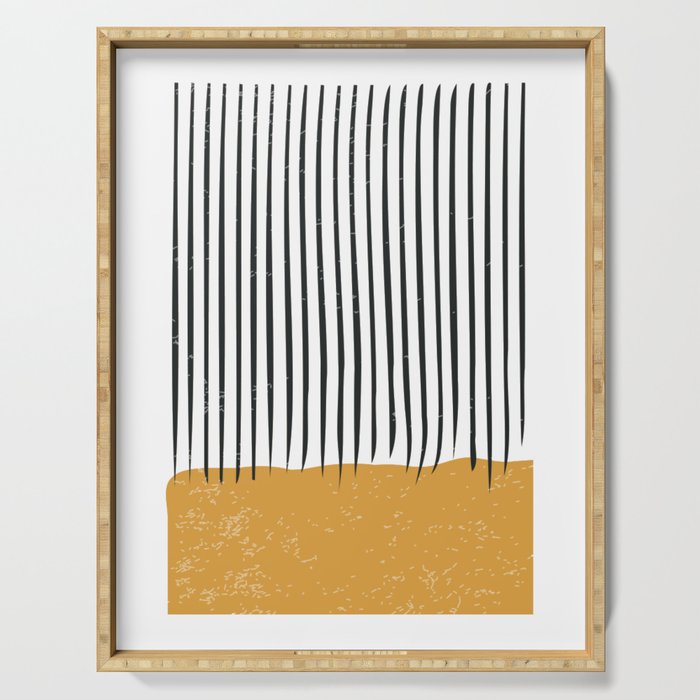 (White Background) Mid Century Modern Minimalist Rothko Inspired Color Field With Lines Geometric Style  Serving Tray Gallery Image 1