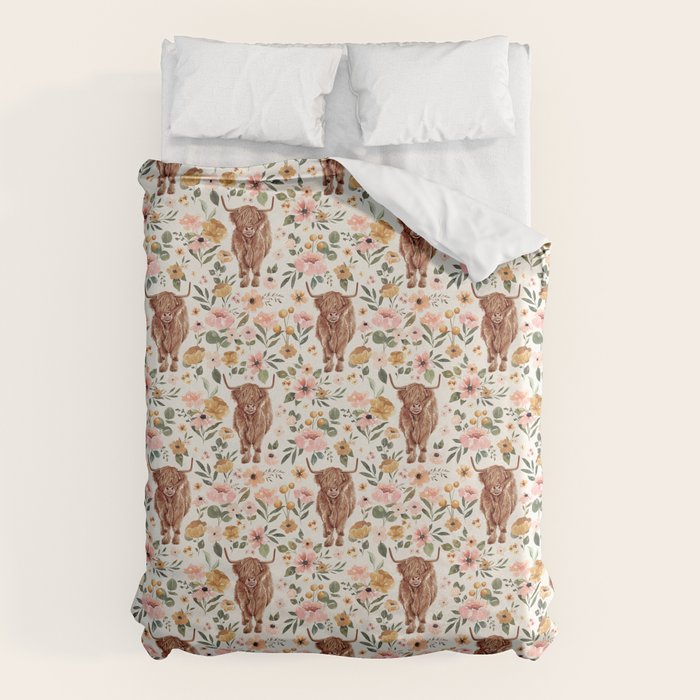 Cate & Rainn® Charlotte Floral Highland Cow Duvet Cover Gallery Image 6