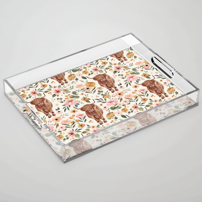 Cate & Rainn® Charlotte Floral Highland Cow Acrylic Tray Gallery Image 1