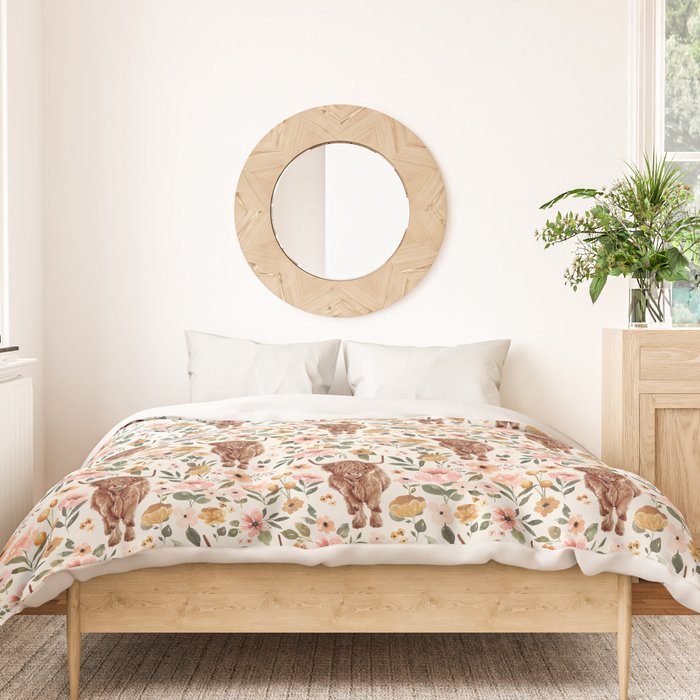 Cate & Rainn® Charlotte Floral Highland Cow Duvet Cover Gallery Image 3