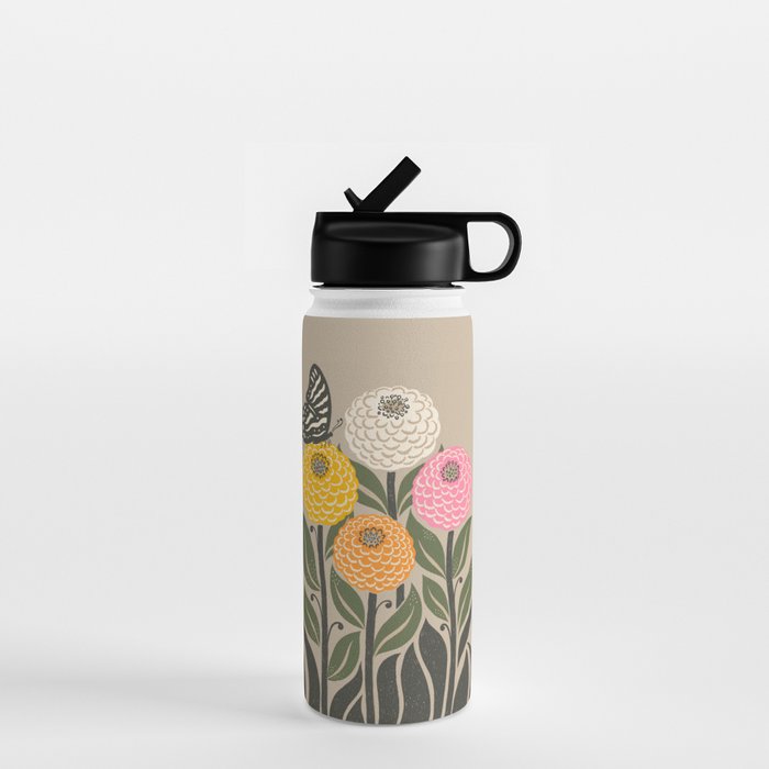 Bloom Wildly - Colorful Zinnia Flowers and Butterfly Water Bottle Gallery Image 1