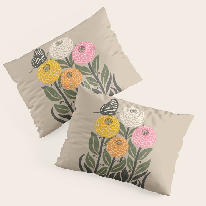 Bloom Wildly - Colorful Zinnia Flowers and Butterfly Pillow Sham Gallery Image 3