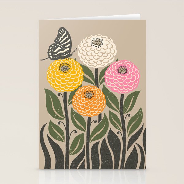 Bloom Wildly - Colorful Zinnia Flowers and Butterfly Stationery Card Gallery Image 2