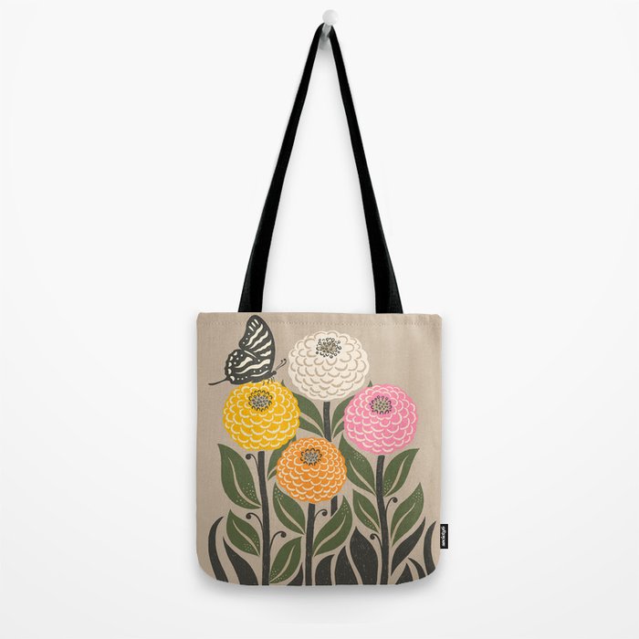 Bloom Wildly - Colorful Zinnia Flowers and Butterfly Tote Bag Gallery Image 2