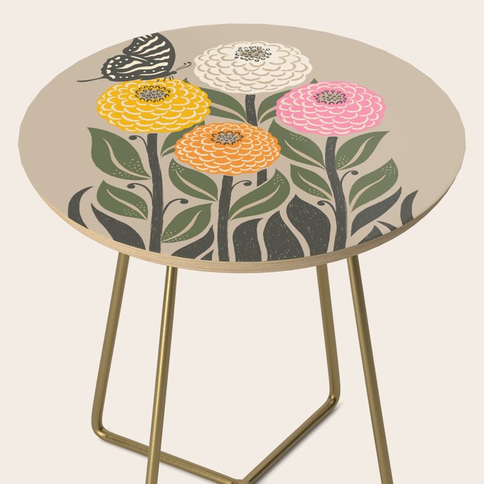 Bloom Wildly - Colorful Zinnia Flowers and Butterfly Side Table Gallery Image 2