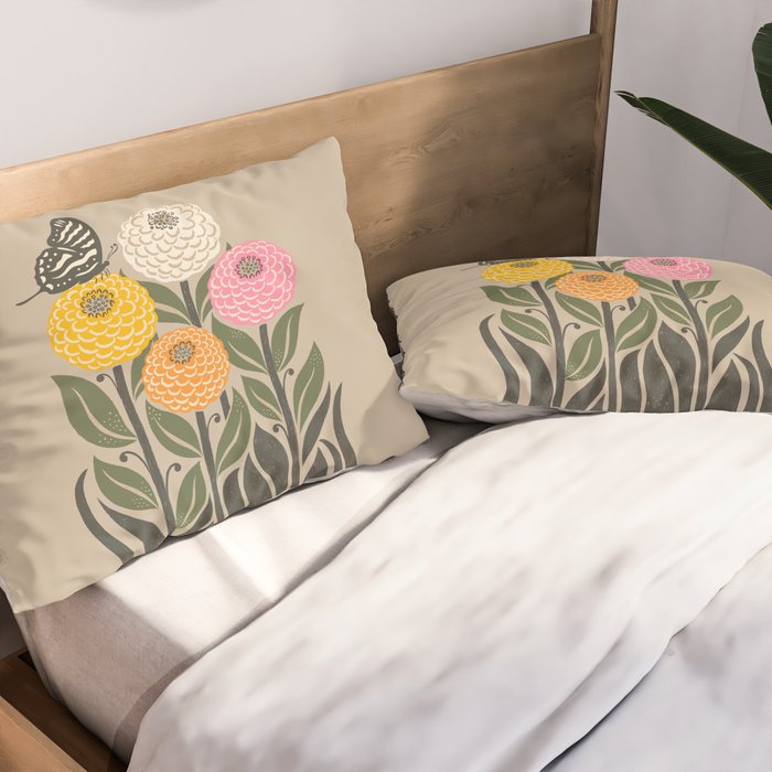 Bloom Wildly - Colorful Zinnia Flowers and Butterfly Pillow Sham Gallery Image 2
