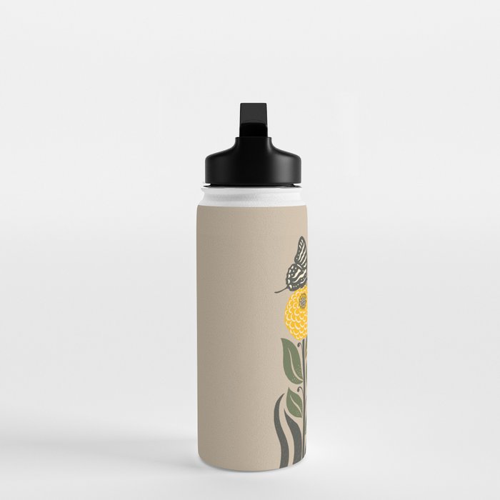 Bloom Wildly - Colorful Zinnia Flowers and Butterfly Water Bottle Gallery Image 3