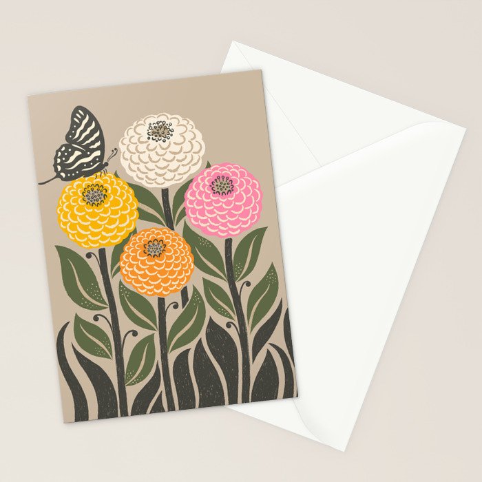 Bloom Wildly - Colorful Zinnia Flowers and Butterfly Stationery Card Gallery Image 2