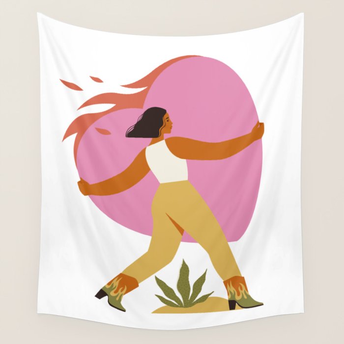 Woman carrying a big heart Wall Tapestry Gallery Image 4