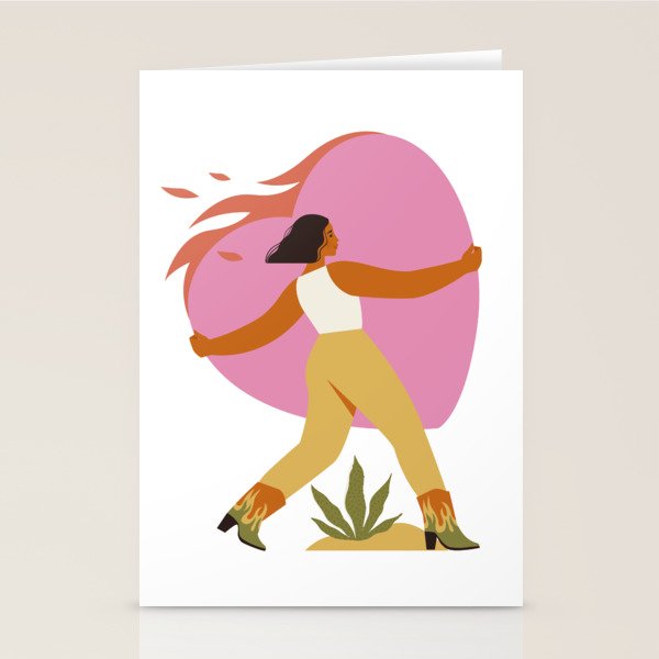 Woman carrying a big heart Stationery Card Gallery Image 1