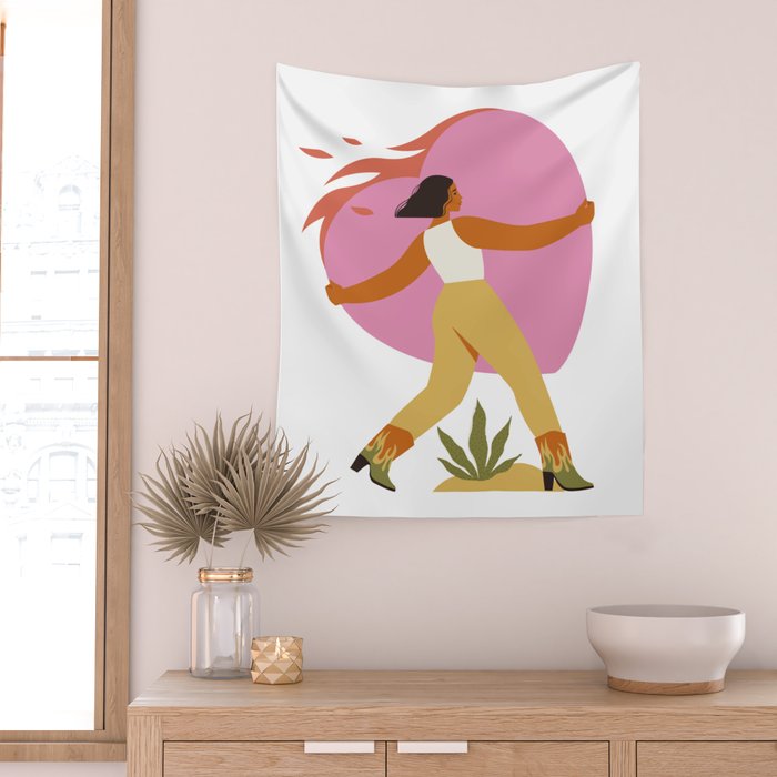 Woman carrying a big heart Wall Tapestry Gallery Image 2