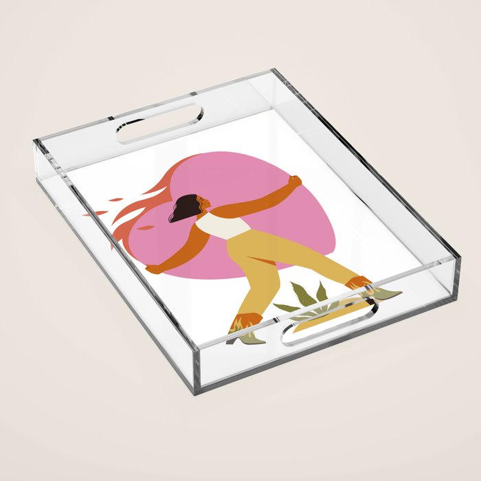 Woman carrying a big heart Acrylic Tray Gallery Image 1
