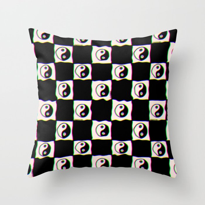 Happy Yin Yang Checkered Print Throw Pillow Gallery Image 1
