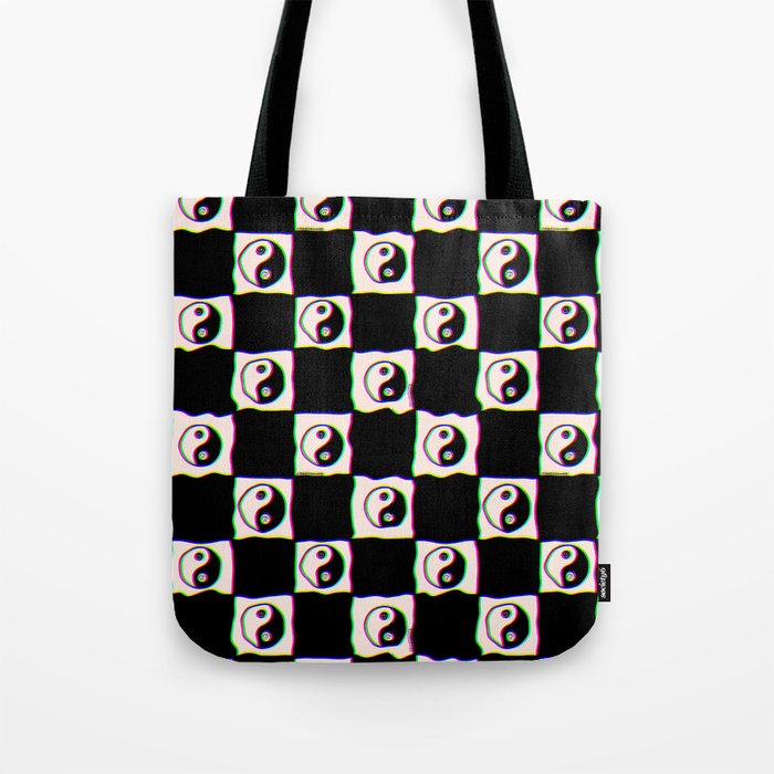 Happy Yin Yang Checkered Print Tote Bag Gallery Image 1