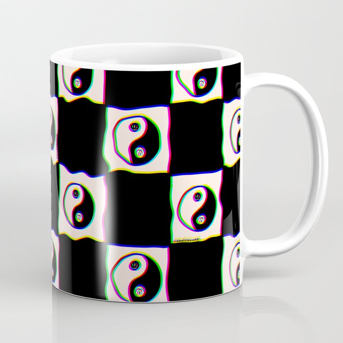 Happy Yin Yang Checkered Print Coffee Mug Gallery Image 1