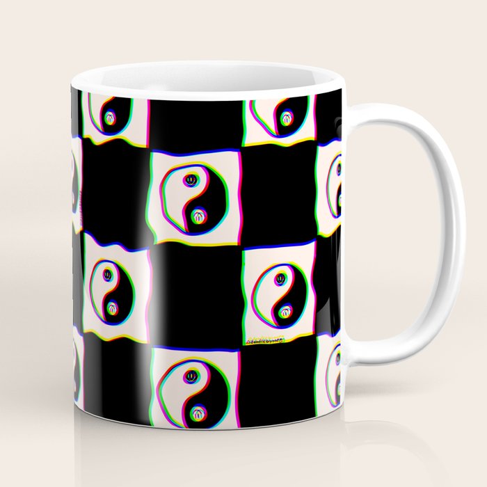Happy Yin Yang Checkered Print Coffee Mug Gallery Image 1