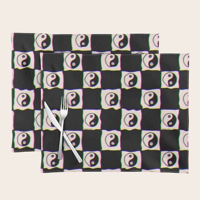 Happy Yin Yang Checkered Print Placemat Gallery Image 1