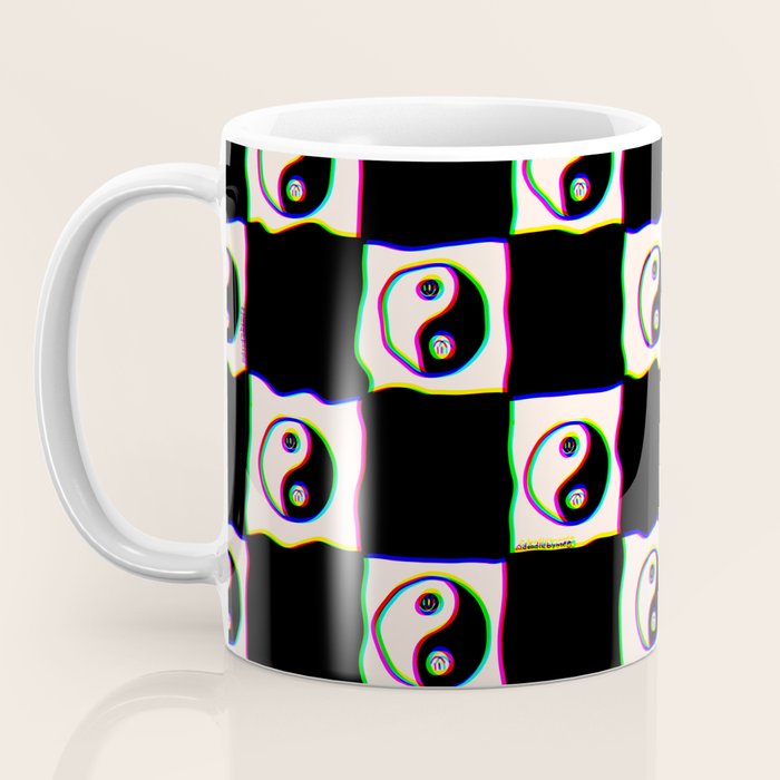 Happy Yin Yang Checkered Print Coffee Mug Gallery Image 3