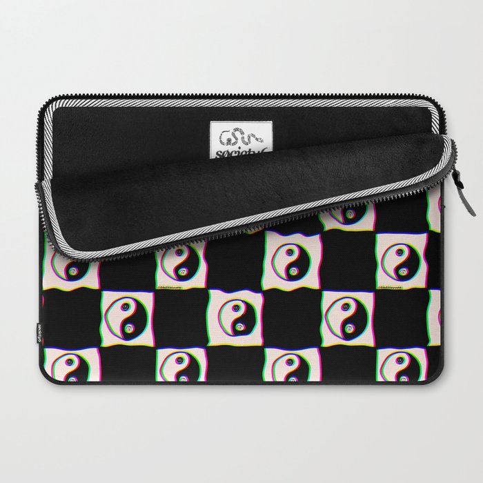 Happy Yin Yang Checkered Print Laptop Sleeve Gallery Image 2