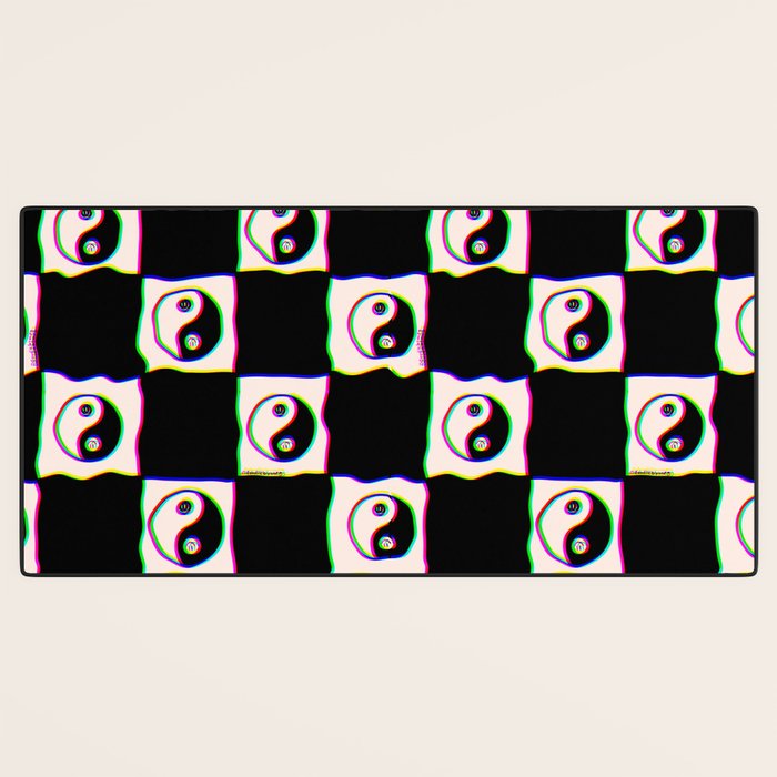 Happy Yin Yang Checkered Print Desk Mat Gallery Image 3