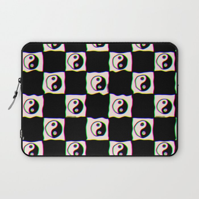 Happy Yin Yang Checkered Print Laptop Sleeve Gallery Image 1