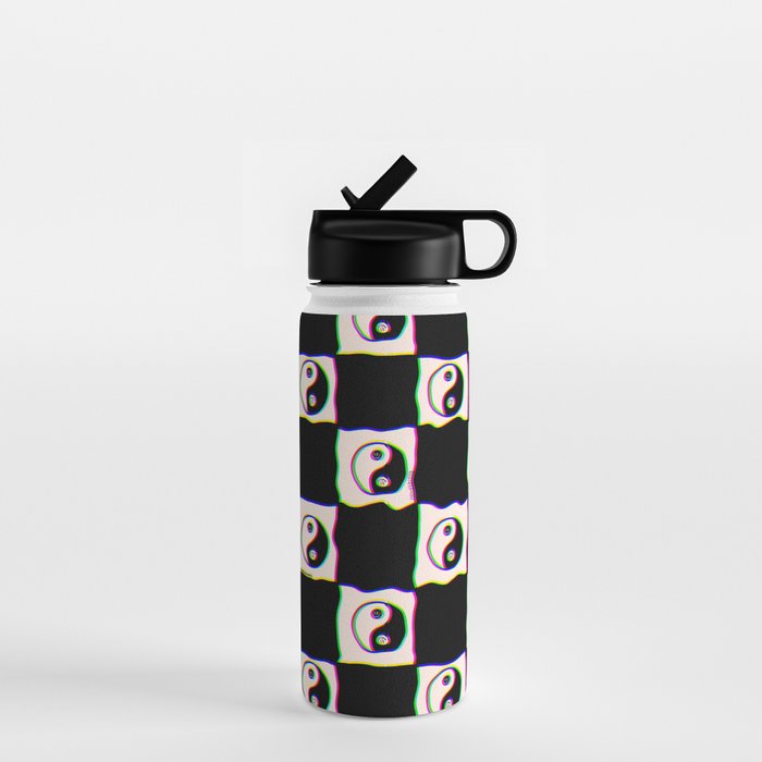 Happy Yin Yang Checkered Print Water Bottle Gallery Image 1