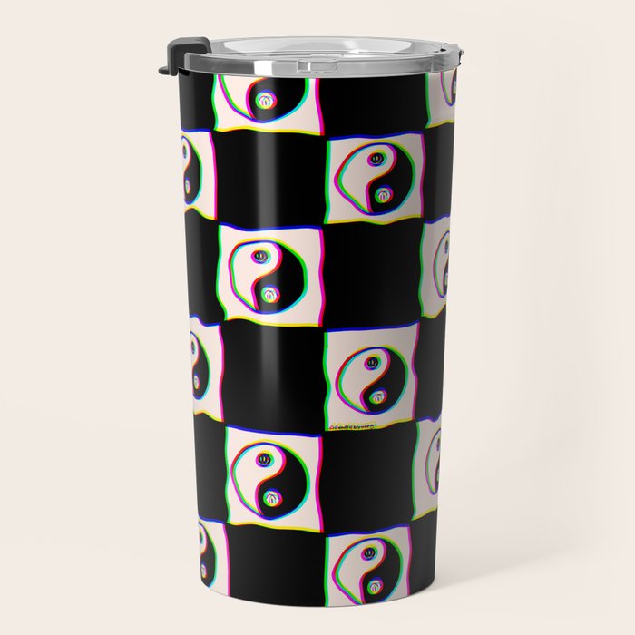 Happy Yin Yang Checkered Print Travel Mug Gallery Image 3