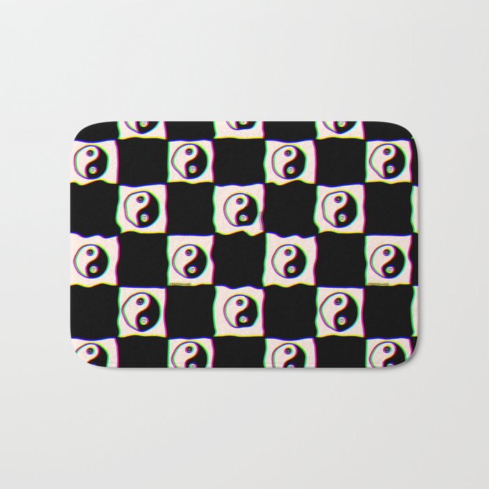Happy Yin Yang Checkered Print Bath Mat Gallery Image 1