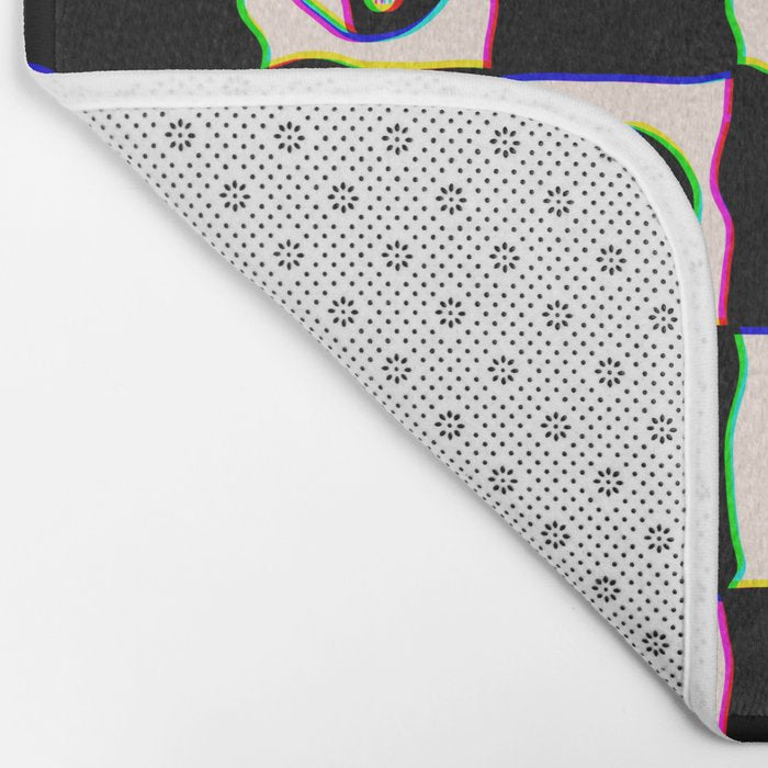 Happy Yin Yang Checkered Print Bath Mat Gallery Image 2