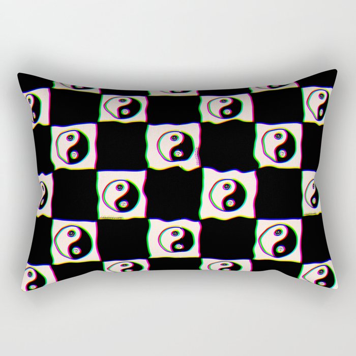 Happy Yin Yang Checkered Print Rectangular Pillow Gallery Image 1