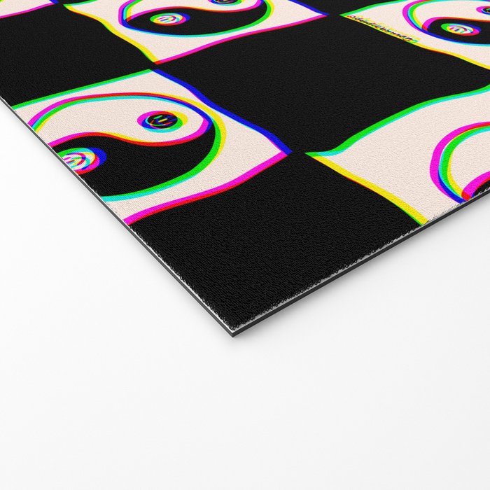 Happy Yin Yang Checkered Print Welcome Mat Gallery Image 2