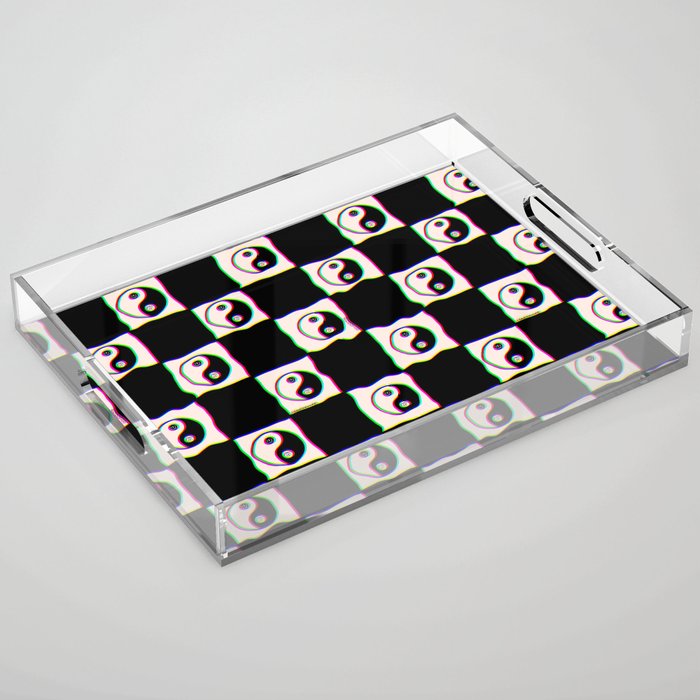 Happy Yin Yang Checkered Print Acrylic Tray Gallery Image 1