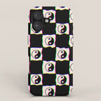 Happy Yin Yang Checkered Print iPhone Case Gallery Image 1