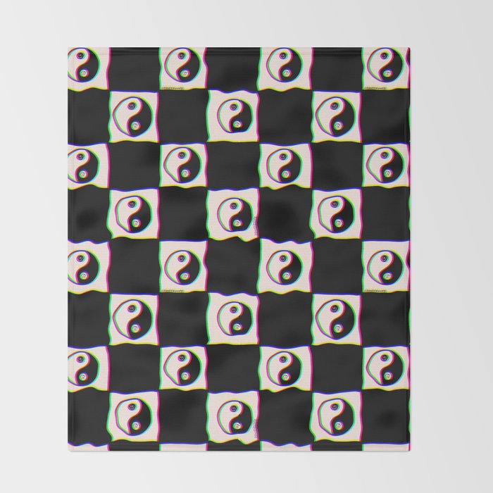 Happy Yin Yang Checkered Print Throw Blanket Gallery Image 2