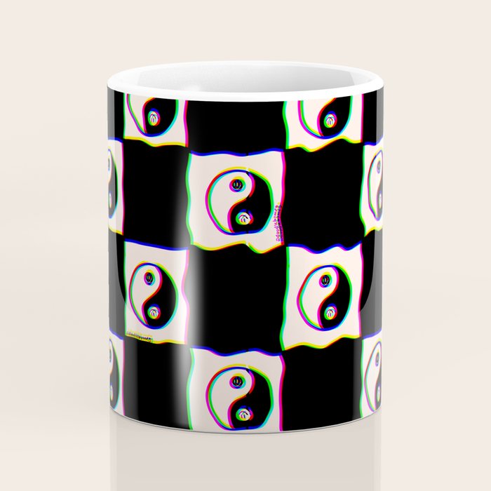 Happy Yin Yang Checkered Print Coffee Mug Gallery Image 4