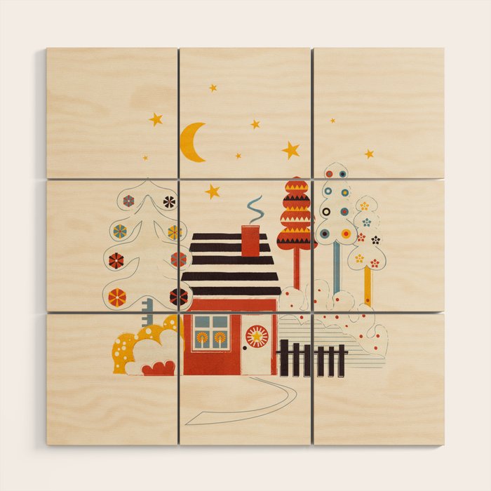 Christmas Winter Hut Illustration Wood Wall Art Gallery Image 1