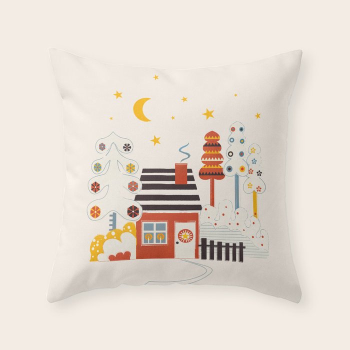 Christmas Winter Hut Illustration Throw Pillow Gallery Image 6