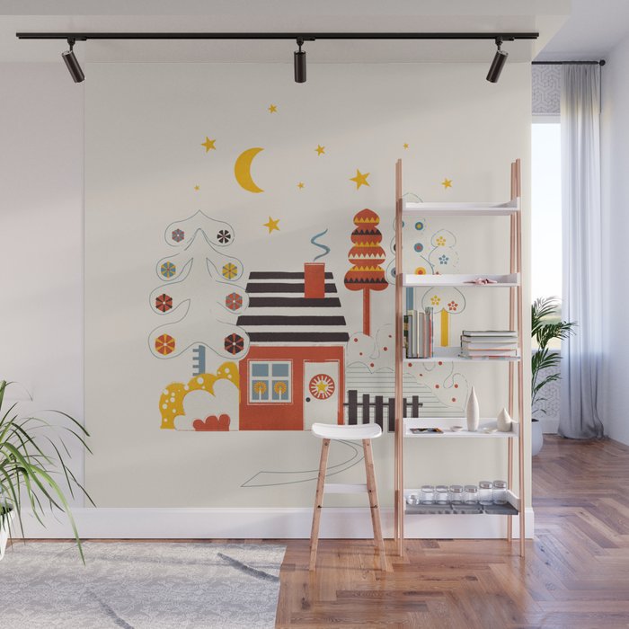 Christmas Winter Hut Illustration Wall Mural Gallery Image 1