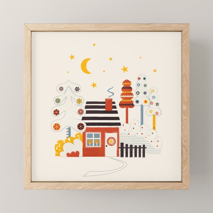 Christmas Winter Hut Illustration Mini Art Print Gallery Image 1