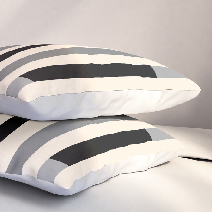 Mid Century Modern Modular Stripes in Black, Gray, and Almond Cream Pillow Sham Gallery Image 3